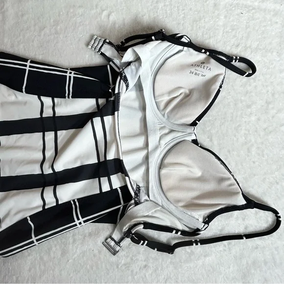 Athleta Black and White Plaid One Piece Underwire Swimsuit 34 B/C Tall - Picture 6 of 10